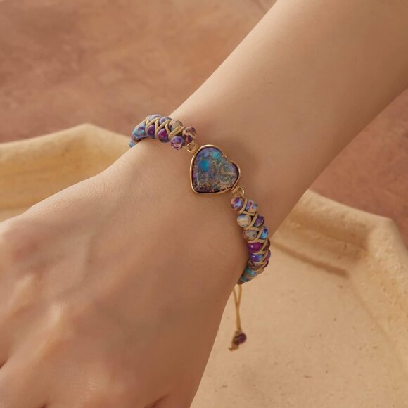 Mother to Daughter Inspirational Purple Jasper Heart Beaded Adjustable Bracelets - Picture 2 of 7